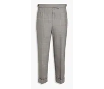 Cropped checked wool-jacquard slim-leg pants - Gray