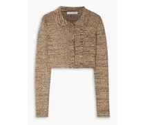 Cropped marled ribbed-knit cardigan - Brown