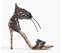 Lace-trimmed leopard-print satin sandals - Animal print