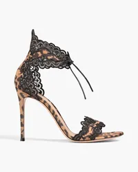 Gianvito Rossi Lace-trimmed leopard-print satin sandals - Animal print Animal