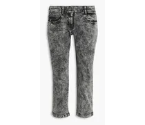 Cropped acid-wash low-rise bootcut jeans - Black