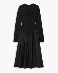 Stella McCartney Cutout stretch-knit and gathered silk-satin midi dress - Black Black