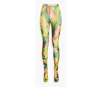 Ruched tie-dyed mesh leggings - Yellow