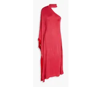 Nami one-shoulder metallic knitted midi dress - Red