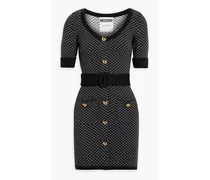 Button-embellished jacquard-knit wool mini dress - Black