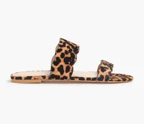 Santorini scalloped leopard-print calf hair sandals - Brown