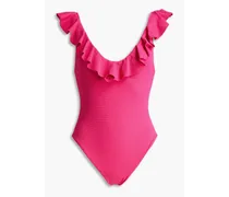 Loreta ruffled stretch-piqué swimsuit - Pink