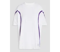 Mesh-paneled printed stretch-jersey T-shirt - White