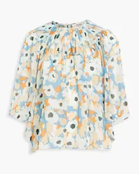 Joie Rosalind gathered printed silk-chiffon blouse - Blue Blue