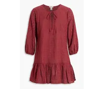 Tessa gathered broderie anglaise cotton mini dress - Red