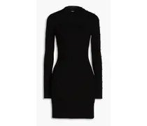 Cutout faux pearl-embellished ribbed-knit mini dress - Black
