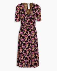 Diane von Furstenberg Koren ruched floral-print stretch-mesh midi dress - Black Black