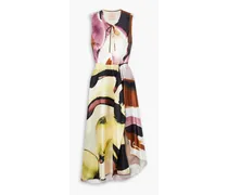 Hamina printed ruffled silk-satin midi dress - Multicolor