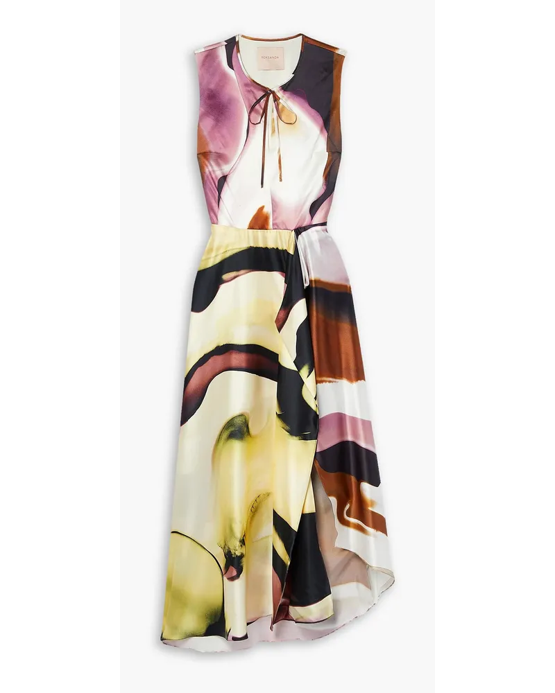 Roksanda Ilincic Hamina printed ruffled silk-satin midi dress - Multicolor Multicolor