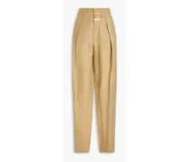 Pleated linen and silk-blend tapered pants - Neutral