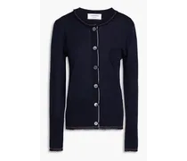 Ruffle-trimmed ribbed wool cardigan - Blue