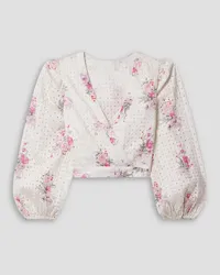 LoveShackFancy Kinza cropped floral-print broderie anglaise cotton-voile wrap top - White White