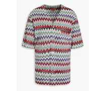 Appliquéd crochet-knit cotton shirt - Purple