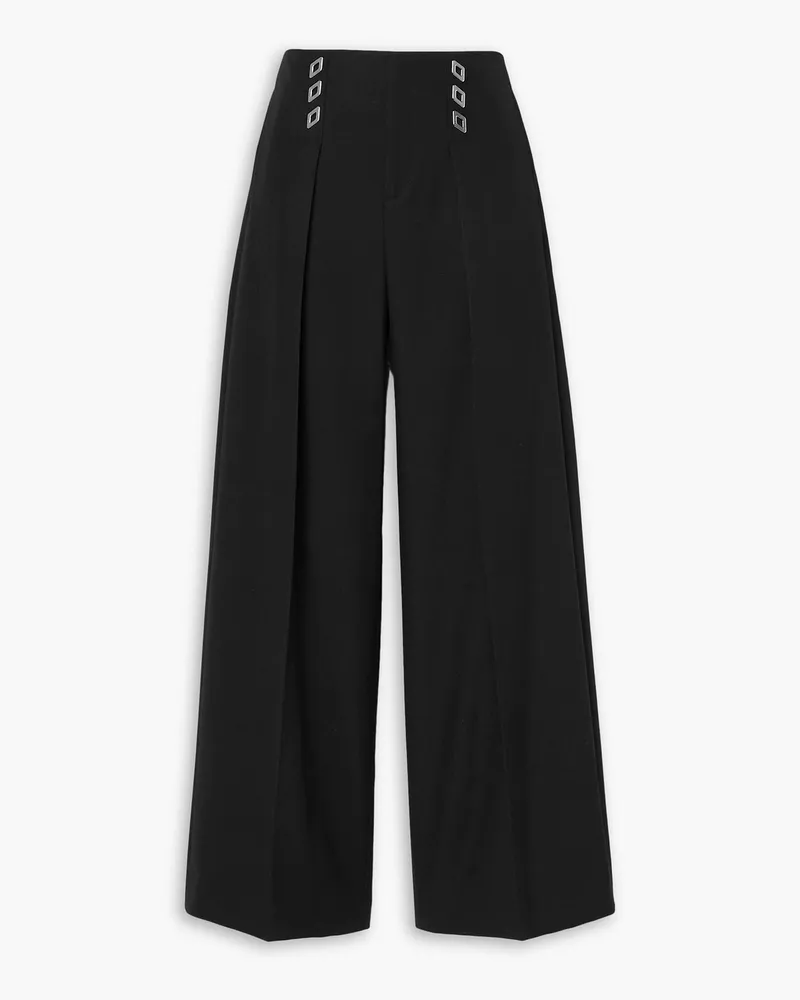 Dion Lee Embellished pleated woven wide-leg pants - Black Black