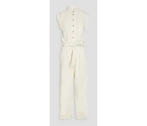 Belted cotton-blend twill jumpsuit - White