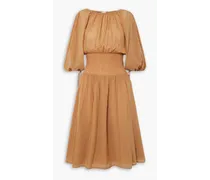 Barrie shirred cotton-voile midi dress - Brown