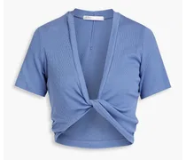 Cropped ribbed stretch Supima cotton and Micro Modal-blend top - Blue