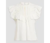 Ruffled crocheted lace-trimmed cotton-voile top - White