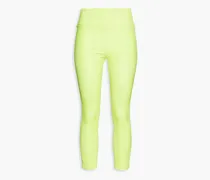 Cropped neon stretch-leather leggings - Yellow