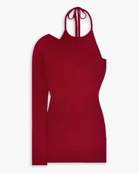 Monse One-sleeve layered ribbed wool-blend halterneck top - Red Red