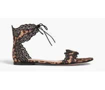 Lace-trimmed leopard-print satin sandals - Animal print