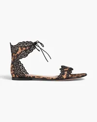 Gianvito Rossi Lace-trimmed leopard-print satin sandals - Animal print Animal