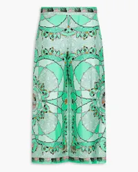 Emilio Pucci Cropped printed silk-twill wide-leg pants - Green Green