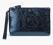 Perforated metallic cracked-leather pouch - Blue