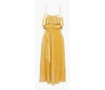 Crystal-embellished ruffled velvet midi dress - Yellow