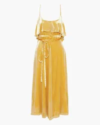 Valentino Garavani Crystal-embellished ruffled velvet midi dress - Yellow Yellow