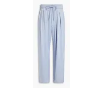 Pleated satin-crepe drawstring pants - Blue