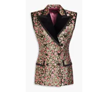 Double-breasted metallic floral-brocade vest - Pink