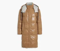 Quilted brushed-leather hooded coat - Brown