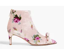 Floral-print velvet ankle boots - Pink
