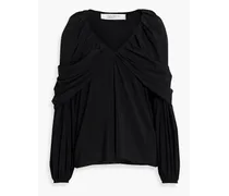 Cape-effect ruched crepe top - Black