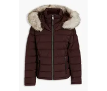 Faux fur-trimmed quilted shell hooded jacket - Burgundy