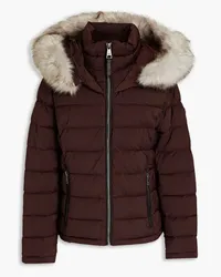 DKNY Faux fur-trimmed quilted shell hooded jacket - Burgundy Burgundy