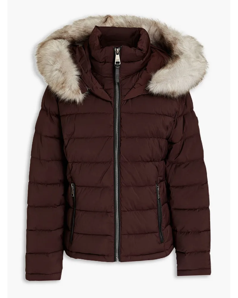 DKNY Faux fur-trimmed quilted shell hooded jacket - Burgundy Burgundy