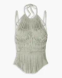 Isa Boulder Papercut metallic open-knit halterneck top - Gray Gray