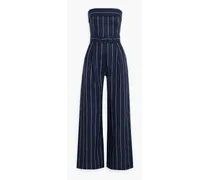 Chara strapless striped linen-blend wide-leg jumpsuit - Blue