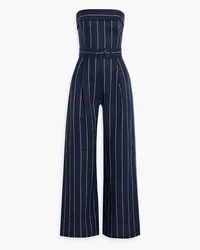 NICHOLAS Chara strapless striped linen-blend wide-leg jumpsuit - Blue Blue