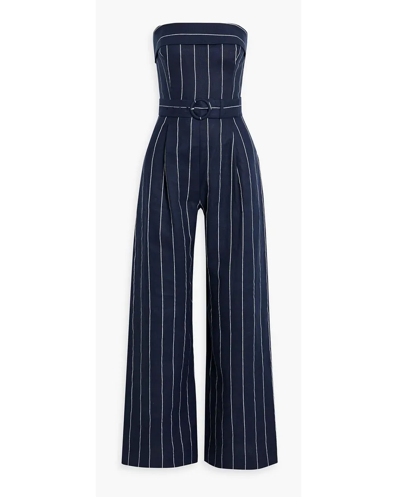 NICHOLAS Chara strapless striped linen-blend wide-leg jumpsuit - Blue Blue