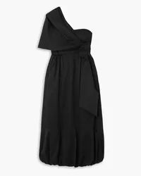 tibi One-shoulder draped cotton-poplin midi dress - Black Black