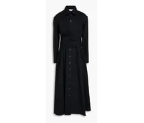 Pleated cotton-poplin midi shirt dress - Black