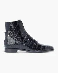 TOD'S Buckled croc-effect leather ankle boots - Black Black